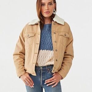 F21 Sherpa Khaki Denim Trucker Jacket